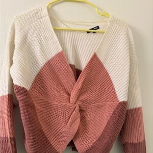 Women’s Fashion Nova Colorblock Knitted Sweater - Pink and White